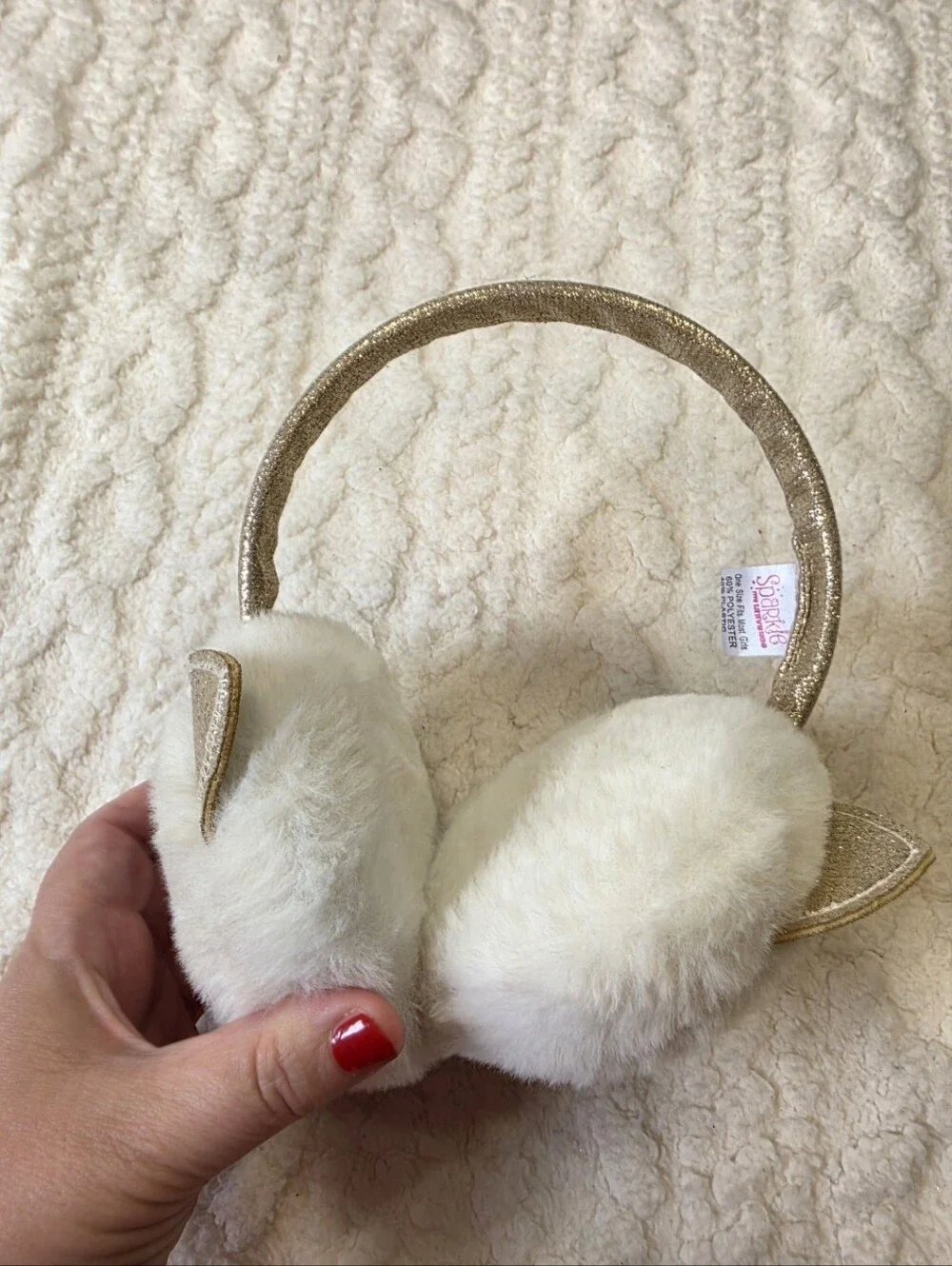 Sparkle My Universe Cat Earmuffs Girls Gold Cream Faux Fur One Size